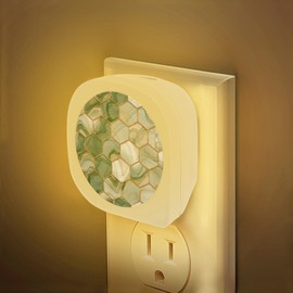 HUSITI Green Marble Night Light, Green Gold Hexagon Marble Night Lights Plug in Auto Sensor Lamp Dusk to Dawn for Boys Girls Seniors Elderly