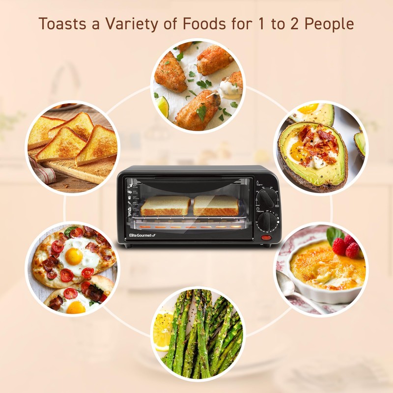 Elite Gourmet ETO236 Personal Compact 2 Slice Countertop Toaster Oven