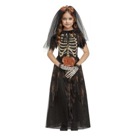 Fun World Bone Bride Skeleton Girls Child Costume NEW Dress Gloves Veil Ghost - M Medium (8-10)