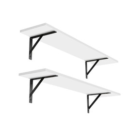 DINZI LVJ Long Wall Shelves, 31.5 x 7.9 x 6.1 Inches, Set of 2 White Floating Shelves, Easy-to-Install, Large Storage Ledges with Sturdy Metal Brackets for Living Room, Bathroom, Bedroom, Kitchen