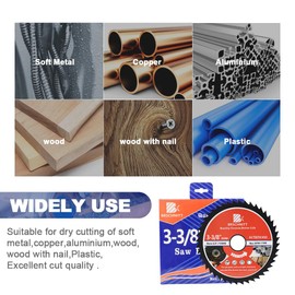 HSS Circular Saw Blade 3 3/8inch - BRSCHNITT 5pcs 44T 3/5"-3/8" Bore Cutting Discs for Cutting Wood, Copper, Aluminum, Plastic and Soft Metal