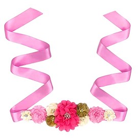 Woot direct Maternity Sash Belt with Flower Pearls Rhinestone Belt for Wedding Bride, Maternity Sash Belt for Baby Shower, Pregnant Baby Shower Party Photoshoot (Princess Pink)