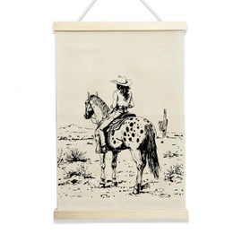 NQDWX Cowboy Hanging Flag - Vintage Western Wall Decor for Bar Home Dorm, 12x17 Inches Retro Canvas Banner with Wood Frame. (115)