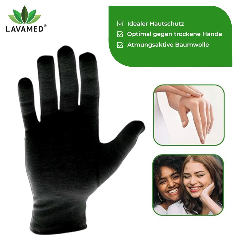 Dermatest LAVAMED Cotton Gloves Black Protective Gloves 100% Pure Cotton