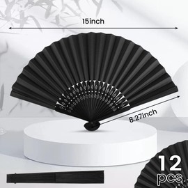 JOHOUSE JOHOUSE Foldable Bamboo Fans, 12PCS Black Handheld Fans Folding Hand Fans Japanese Chinese Vintage Fans for Wedding Dancing Party Summer Unscented
