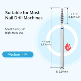 CGBE Nail Cutter Attachments, 3/32 Inch Carbide Diamond Nail Cutter Bits Opening the Pocket of the Nail Side Wall, Remove Cuticles, Dead Skin, Flame Shape Bit Medium Grit for Manicure