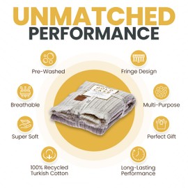 Gold CASE Throw Blanket for Couch - 100% Recycled Cotton 50x60 - Vintage Throw Blankets for Living Room, Bed, & Outdoor - Decorative Boho Blankets & Throws - Couch Throw Blanket - Beige