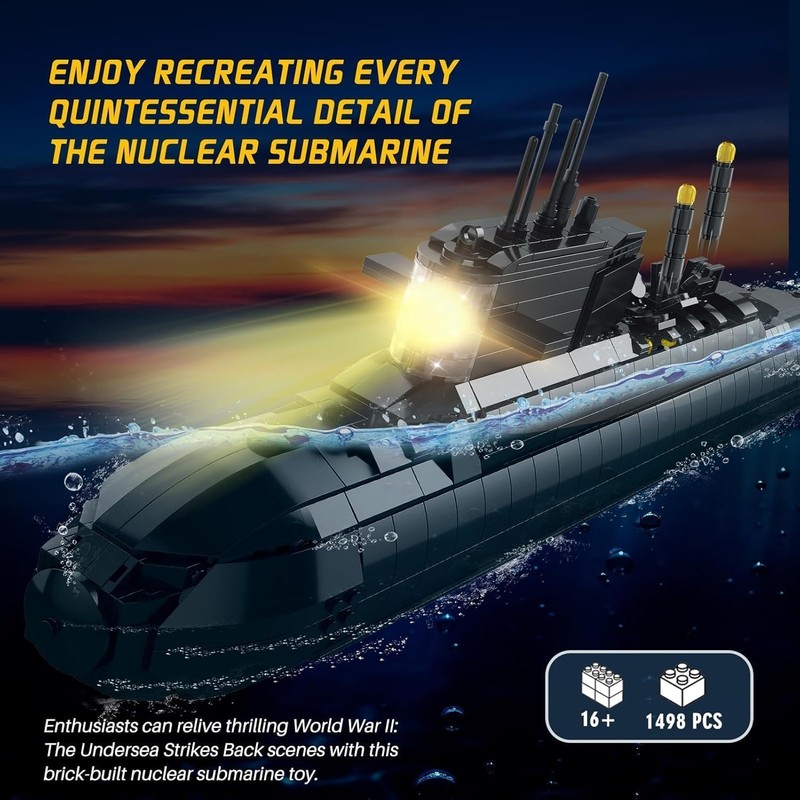 Amoyasite Nuclear Submarine Building Set, 1498 Pcs WWII Military Military