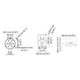 DS-1473ZJ-155 Wall Mount Bracket for Hikvision Dome Turret Cameras, Weather Proof, Aluminum Alloy, White