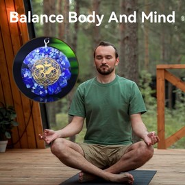 Orgone Metatron Cube OM Necklace,Metatron Cube Merkeba Chakra Crystal Stone for Healing Yoga Meditation,Blue