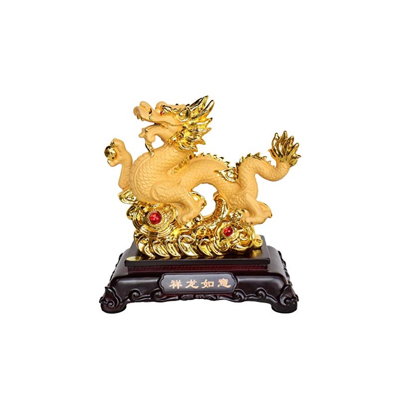 Feng Shui Import Golden Chinese Dragon Statue