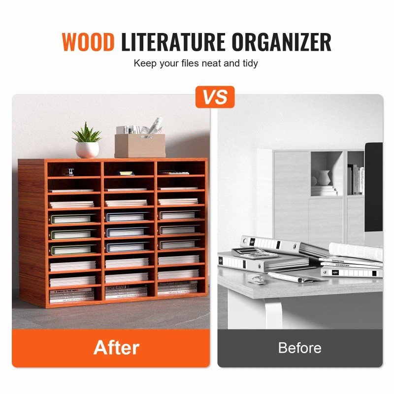 27 Compartment Medium Density Fiberboard Literature Organizer Adjustable Shelves Wood