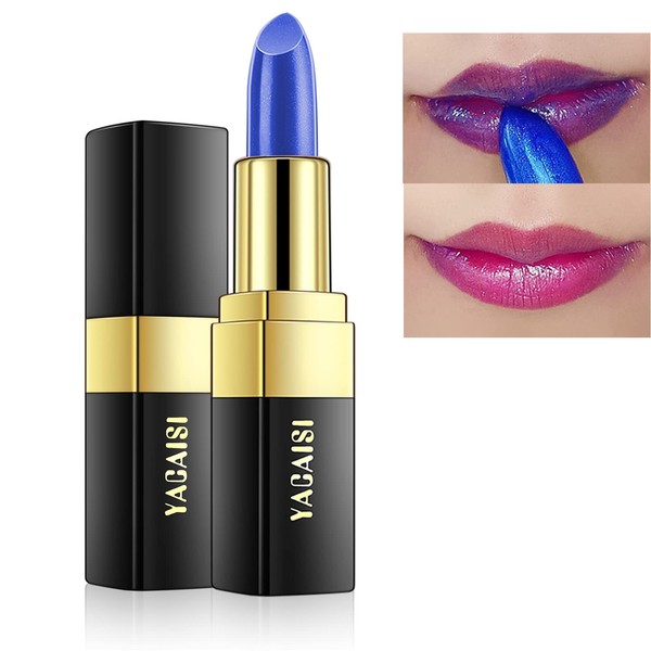 MEICOLY Blue Shimmer Lipstick, Magic Color Changing Lipstick, Labiales Magicos Nutritious Tinted Lip Balm(Blue Changed into Pink) Labial Magico Lips Moisturizer Lazy Lipstick For Women, Blue