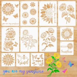 Ancefine 12 Pieces Sunflower Stencils Kit,Reusable You are My Sunshine Butterfly Bee Flower Stencils for Painting on Wood Canvas Fabric Wall Home Decor