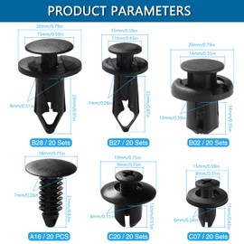 VooGenzek 120 PCS 6 Types Car Body Rivets Mounting Kit, Plastic Car Retainer Clips, Auto Push Pin Rivets Set, for Car Door Bumper Panel Trim Fender Liner Sealing Strip, Black