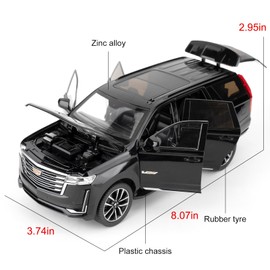 GHSCA 1/24 Scale Car Model Compatible for Collectors Escalade SUV Diecast Toy Vehicle, Zinc Alloy Pull Back Toy Car with Sound and Light for Adults Boys Girls 3 4 5 6 7 8 (Black)