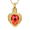 Gold Angel Wings Glass Heart Urn Pet/Human Cremation Pendant Necklace