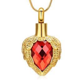 Gold Angel Wings Glass Heart Urn Pet/Human Cremation Pendant Necklace Jewelry for Ashes