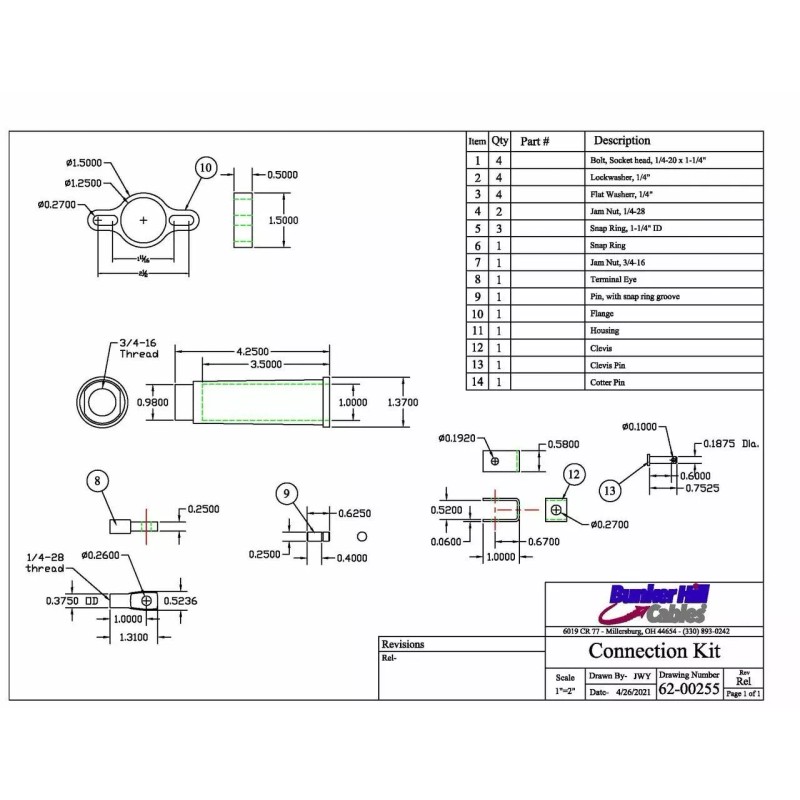 Bunker Hill Cables Valve Connection Kit, Cross; BA, BC, CA,