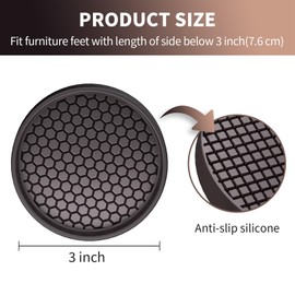 Ezprotekt 3” Rubber Anti Slip Furniture Pads for Hardwoods Floors, 4 Pcs Round Non Slip Furniture Coasters, Furniture Leg Floor Protectors Caster Cups for Sofa Couch Bed (Brown)