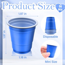 Yaure Joy 30 Pcs Disposable 2oz Shot Glasses Plastic Cups for Wedding, Graduation Party, Beer Sample Taste Serving, Birthday (Blue)