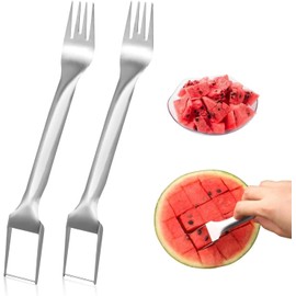 2pcs Watermelon Fork Slicer Cutter,2-in-1 Stainless Steel Fruit Cutter, Dual Head Stainless Steel Fruit Forks Slicer Knife for Family Parties Camping