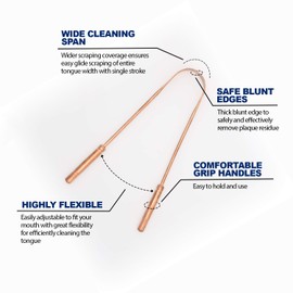 100% Pure Copper Tongue Scraper for Adults - Natural Tongue Cleaner with Firm Grip & Travel Case - Ayurveda Tongue Scraper for Dental Health and Fresh Breath - by Pure Earth Essentials (1 Piece/Pack)