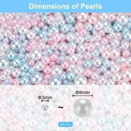 sourcing map 800Pcs Faux Pearl for Crafting, 3-8mm No Hole ABS Round Pearls for Vase Fillers, Jewelry Making, Vase Filler, Cosmetic Boxes, DIY Parts, Table Scatter, Home Decor, White/Pink/Blue