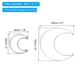 PATIKIL Dream Catcher Ring Set, 5 Set 2 Sizes Metal Moon Shape Macrame Wreath Floral Ring Hoop for Home DIY Craft Wedding Wall Hanging Decoration, Silver