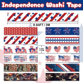 NIKOMIE Independence Day Washi Tape Set,12 Rolls Patriotic USA Flag Decorative Tape 4th of July Red Blue White Masking Tape for Journaling Supplies, Scrapbooking, DIY Arts & Crafts, Gift Wrapping