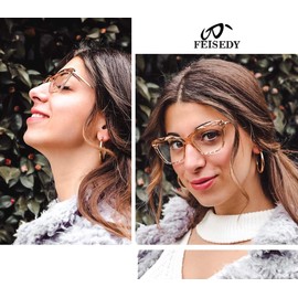 FEISEDY Crystal Cat Eye Reading Glasses Blue Light Blocking Reader Anti Eyestrain Glasses B2596 Clear 3.00x