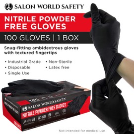 Salon World Safety Black Nitrile Disposable Gloves, Box of 100, Size XX-Large, 5.0 Mil - Latex Free, Textured, Food Safe