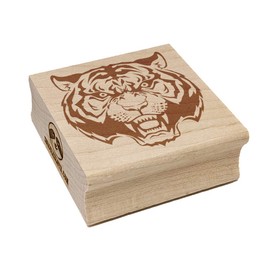 Fierce Tiger Face Square Rubber Stamp for Stamping Crafting - 1.75in Medium