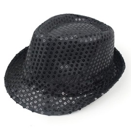 Zhzrche Sequin Hat Glitter Solid Color Dance Jazz Hat Western Retro Disco Cap Unisex Costume Cap for Women Men Party Supplies (Black)