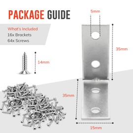 ZAVIA 16 Pcs L Brackets for Wood (38mm x 38mm) with Screws | Galvanised Steel Brackets for Fixing and Repairing Furniture, Shelves, Windows & Cabinets