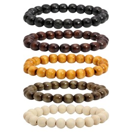 MILAKOO 5Pcs Wooden Bead Stretch Bracelets for Men Women 10mm Mala Prayer Wristband for Meditation