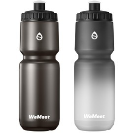 WEMEET Leak-proof lightweight road bike water bottle, 1000 ml, fits most bicycle cages, bicycle bottle with capacity scale, for cycling, fitness (black & black white, pack of 2)