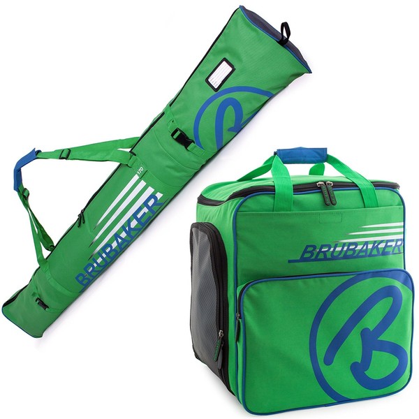 BRUBAKER Henry Superfunction Combo Ski Boot Bag and Ski Bag for 1 Pair of Ski up to 170 cm, Poles, Boots and Helmet - Blue Green