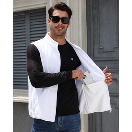 Argstar Men's Fleece Vest with 6 Pockets, Full-Zip Casual Lightweight Sleeveless Outerwear Gilet White L