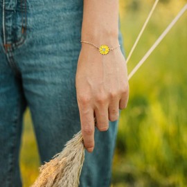 Clearine Sunflower Bracelet 925 Sterling Silver CZ Adjustable Heart Charm Bracelet for Women, Sterling Silver Cubic Zirconia, Zircon