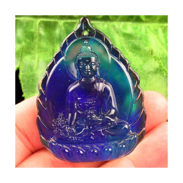 1Pcs Blue Rainbow Mood Stone Buddha Pendant Bead 52x40x10mm GWS17