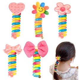 Colourful Telephone Cable Hair Bands, 5 Pieces, Elastic Spiral Hair Bobbles, Colourful Hair Bands, Phone Wire, Hair Bands, Hair Bands, Made of Braided Telephone Wire for Women and Children
