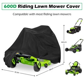 Saking Riding Lawn Mower Cover, Heavy Duty 600D Tractor Cover Waterproof, Universal Fit Decks up to 54" with Elastic Cord, Against Water, UV, Dust, Dirt, Wind (Black)