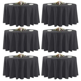 6 Pack Black Round Tablecloths, 120 Inch Stain Resistant and Wrinkle Polyester Fabric Washable Table Clothes Cover for Kitchen Dining, Wedding, Reception Banquet, Birthday Party, Buffet Restaurant