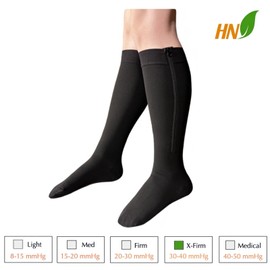 HealthyNees 30-40 mmHg Extra Firm Compression Closed Open Toe Wide Zipper Socks (Small-Medium, Closed Toe Black)