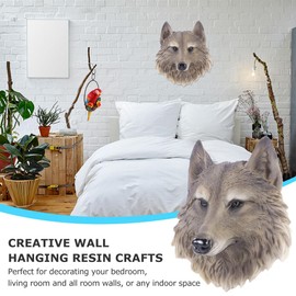 Garneck Large Outdoor Ornaments Animals Head Wall Decor Resin Wolf Head Wall Statue Realistic Animals Head Wall Hanging Sculpture Farmhouse Wall Decoration Ornament Animal Head Wall Sculpture