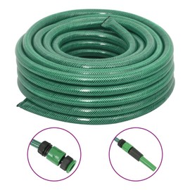 "vidaXL Green Garden Hose - Durable PVC Material, 164 Feet Length, Comes with Fitting Set including Spray Nozzle and Tap Connector, Weather-Resistant, Lightweight"