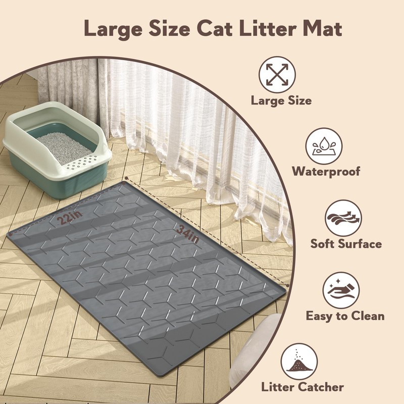 Garoopion Cat Litter Box Mat, Large 34" X 22" Cat