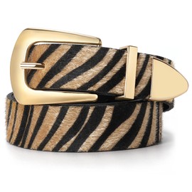 SUOSDEY Women Leather Belts Vintage Western Belt Faux Leather Ladies Belts for Jeans Pants with Metal Tailed leopard