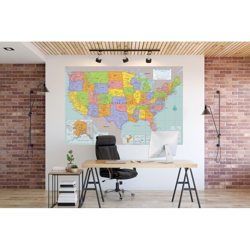 Extra-large USA Laminated Wall Map - 45'' high x 67''